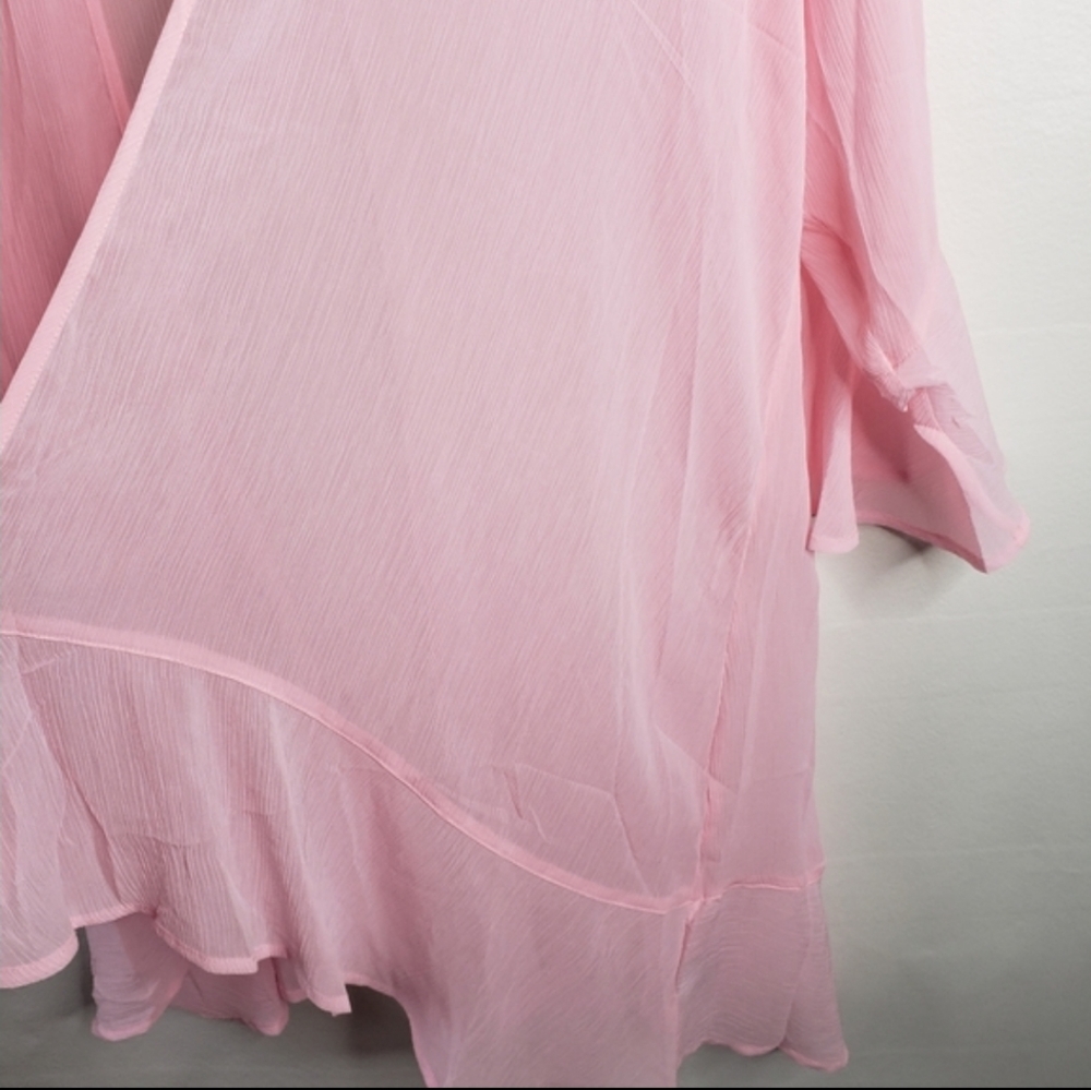 Torrid Kimono Top 2X 18/20W Crinkled Pink Chiffon Sheer Ruffle Bell Sleeve NWT - Picture 10 of 14